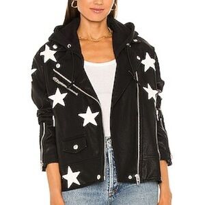 Blank NYC Star Patched Black Faux Leather Moto Jacket Sz X-Small XS